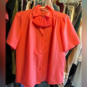 Vintage Judy Bond Coral Short Sleeve Blouse - EUC
